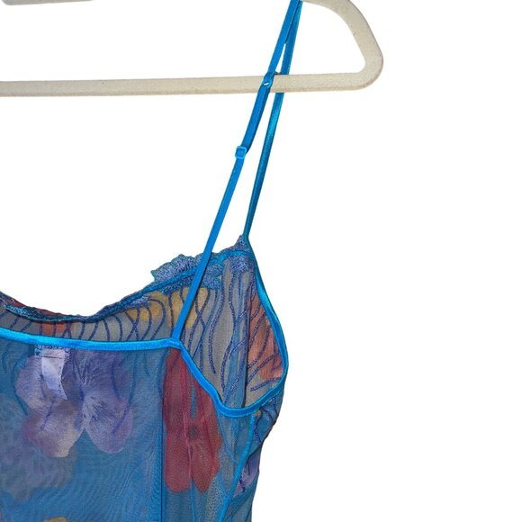 Cosabella Vintage Womens Nightgown Size L Blue Lingerie Slip Floral Sheer Mesh - Picture 5 of 16